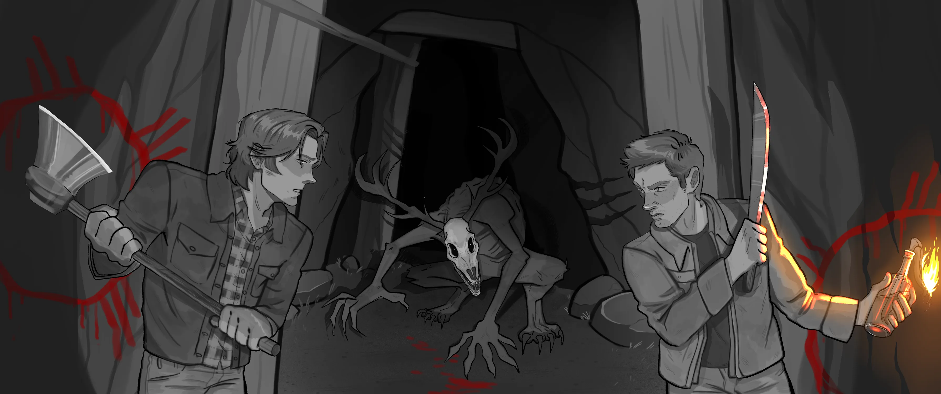 Dean and Sam getting ready to fight a Wendigo — digital illustration by Danielle Spantosicus